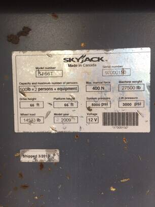 2010 Skyjack SJ66T (Serial # 97000150) - Image 9