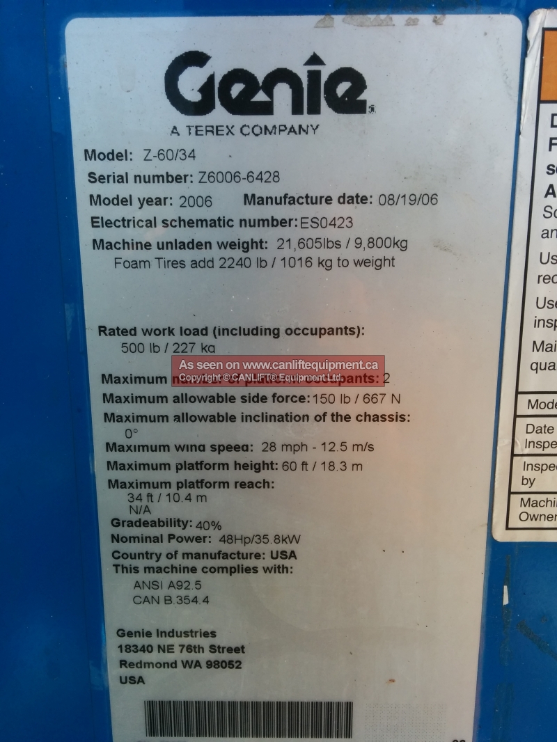 Used Genie Z60/34 10042 For Sale - CanLift