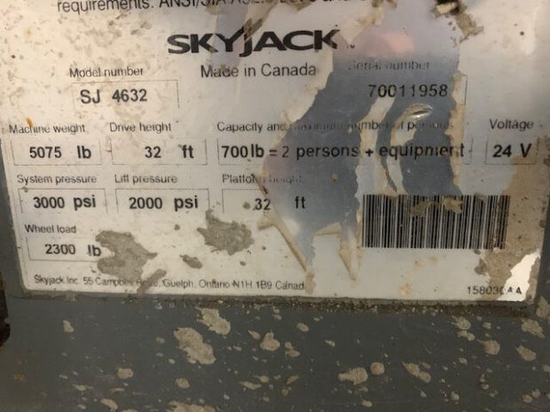 2012 Skyjack SJIII 4632 (Serial # 70011958) - Image 7